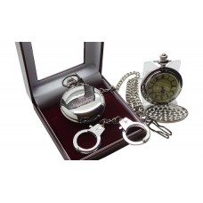 HM Prison Service Silver Plated Pocket Watch With Handcuffs Keyring HM Prison Service Silver Plated Pocket Watch With Handcuffs Keyring